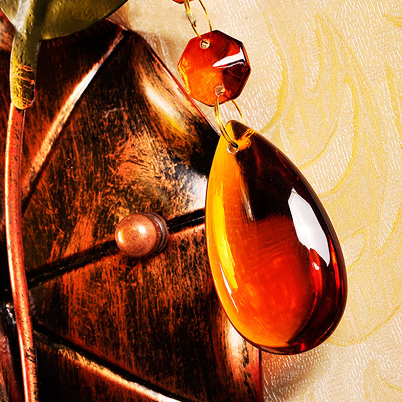 Skørter | Traditional Vase Wall Mount Light Yellow Cracked Glass 1 Light Bathroom Wall Lamp Wall Fixture with Orange Crystal Deco