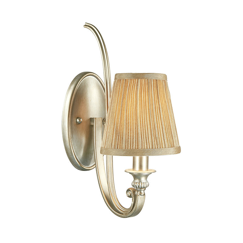 Skørter | 1 Light Curved Arm Wall Lighting Traditional Linen Fabric Wall Lamp for Bedroom