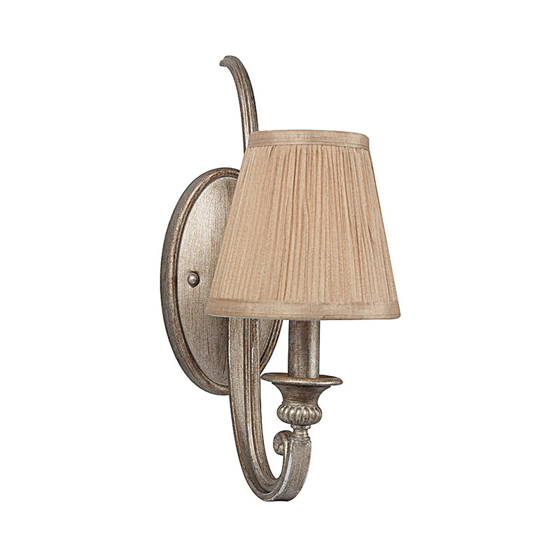 Skørter | 1 Light Curved Arm Wall Lighting Traditional Linen Fabric Wall Lamp for Bedroom
