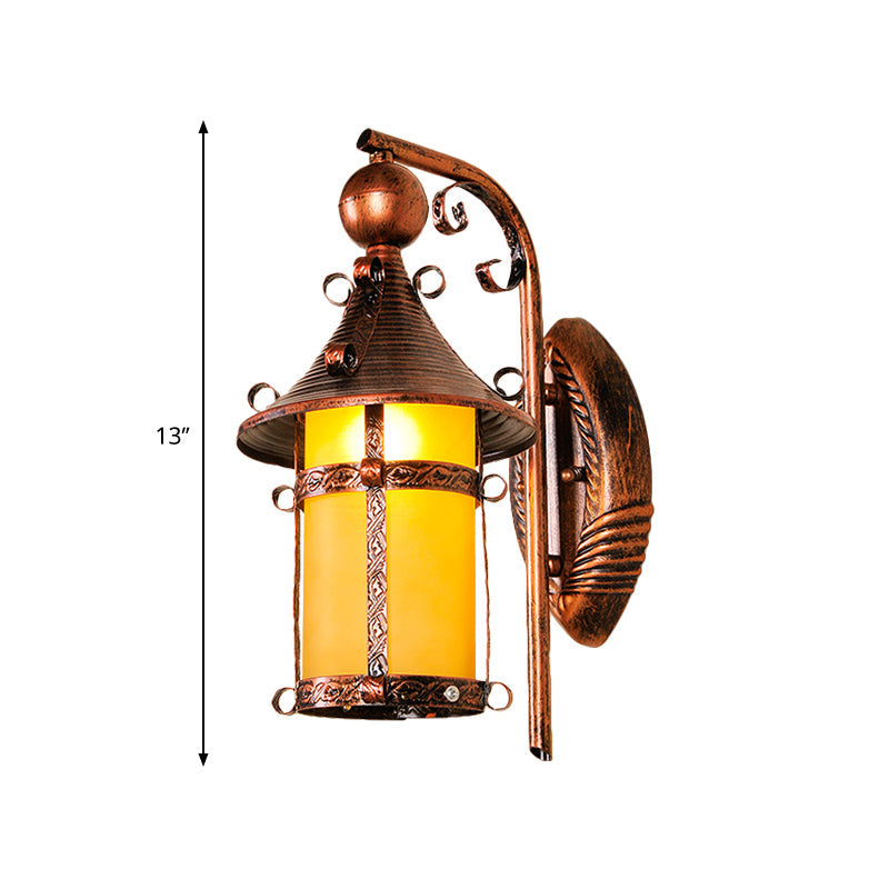 Skørter | House Hall Wall Light Fixture Yellow Glass 1 Light Vintage Wall-mounted Light with Curved Arm in Weathered Copper