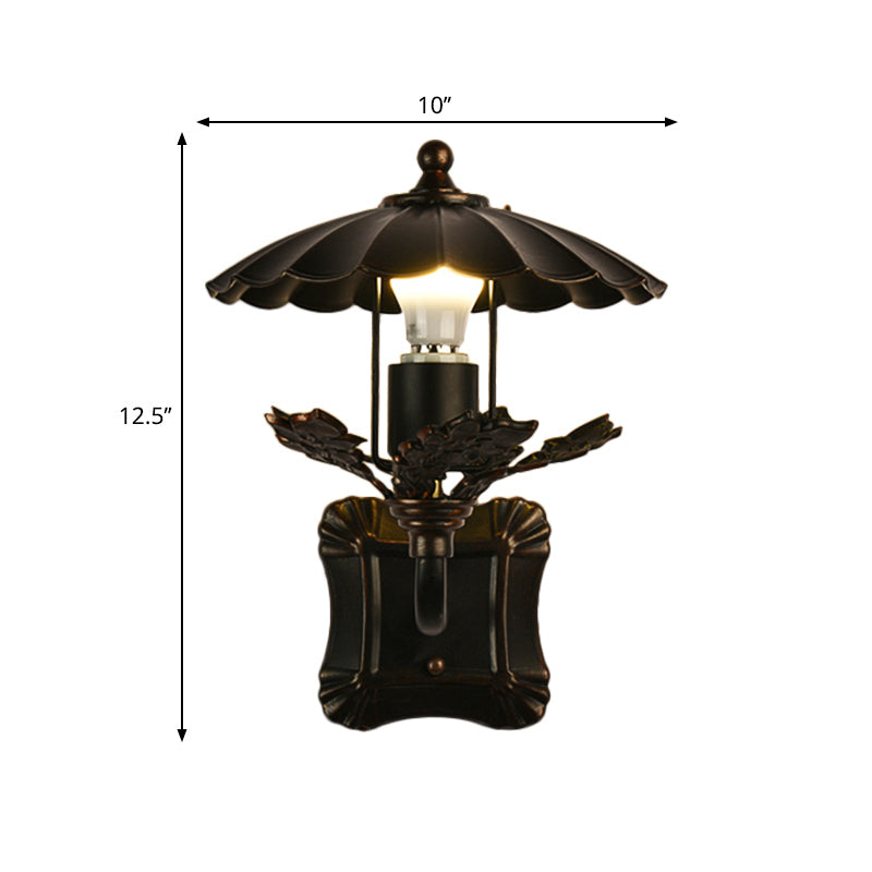 Skørter | Black Wavy Edged Wall Lamp in Country House Style 1 Head Metal Wall Light for the Dining Room