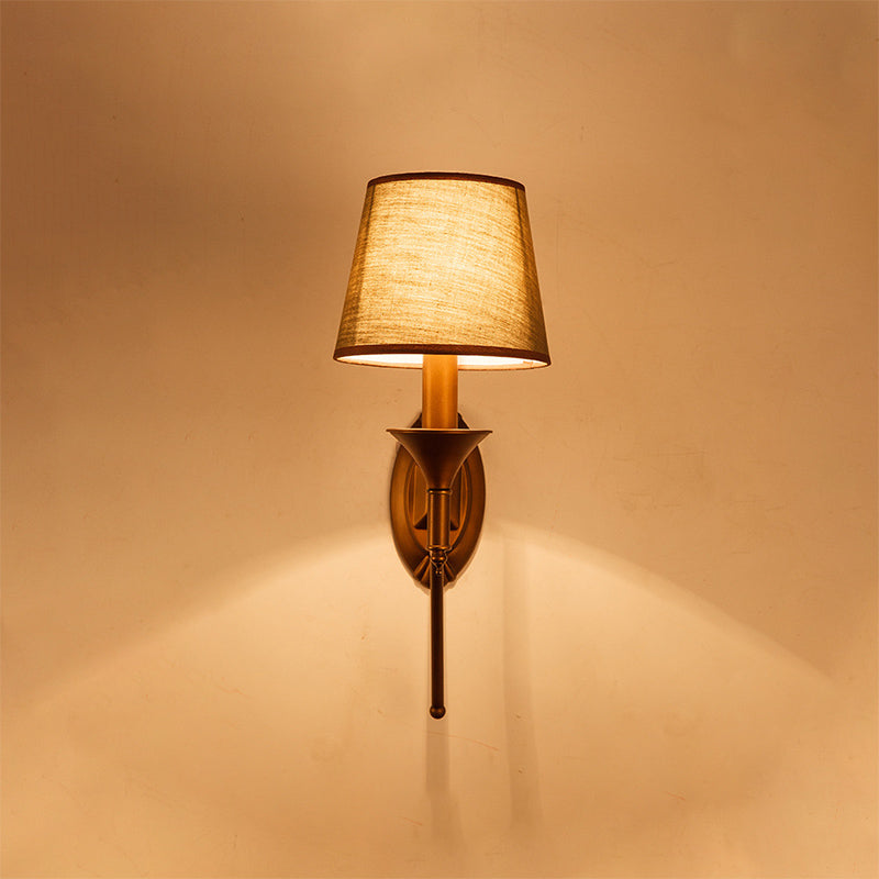 Skørter | 1/2-Bulb Bedroom Wall Lamp Country House Style Army Green Wall Light with Conical Fabric Shade
