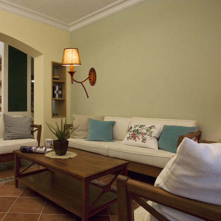 Skørter | 1/2-Bulb Bedroom Wall Lamp Country House Style Army Green Wall Light with Conical Fabric Shade