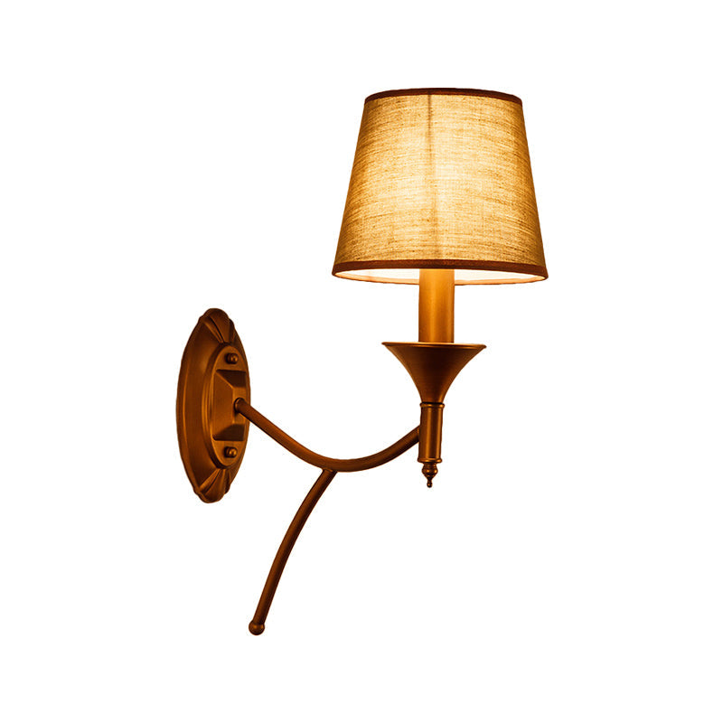 Skørter | 1/2-Bulb Bedroom Wall Lamp Country House Style Army Green Wall Light with Conical Fabric Shade
