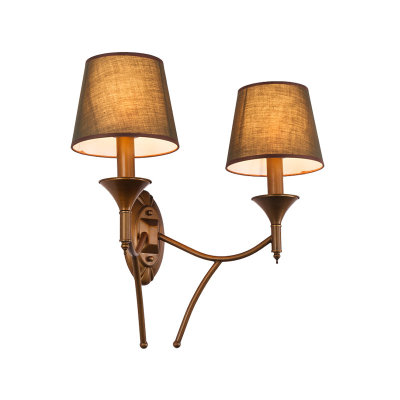 Skørter | 1/2-Bulb Bedroom Wall Lamp Country House Style Army Green Wall Light with Conical Fabric Shade