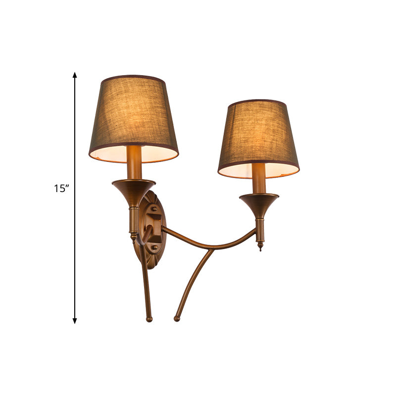 Skørter | 1/2-Bulb Bedroom Wall Lamp Country House Style Army Green Wall Light with Conical Fabric Shade