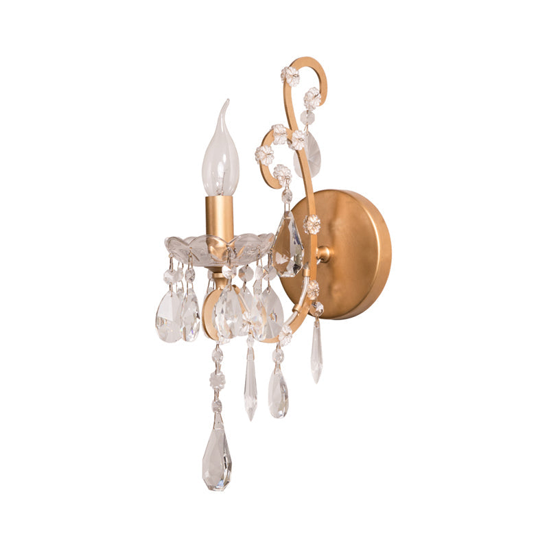 Skørter | Candle Style Metal Wall Light Rustic 1 Light Living Room Wall Lighting Fixture in Silver/Gold with Crystal Drops