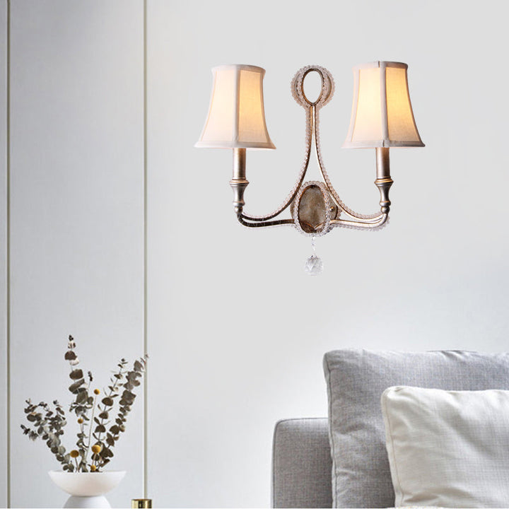 Skørter | Empire Shade Fabric Wall Lamp Rustic 1/2 Lights Bedroom Wall Lamp Fixture in White/Old Silver