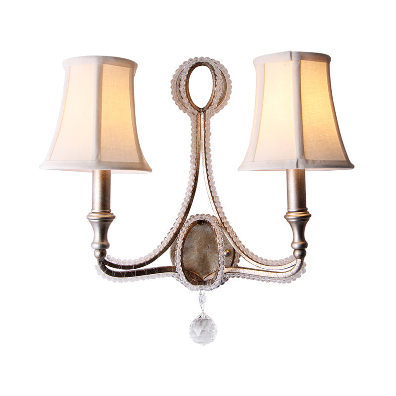 Skørter | Empire Shade Fabric Wall Lamp Rustic 1/2 Lights Bedroom Wall Lamp Fixture in White/Old Silver