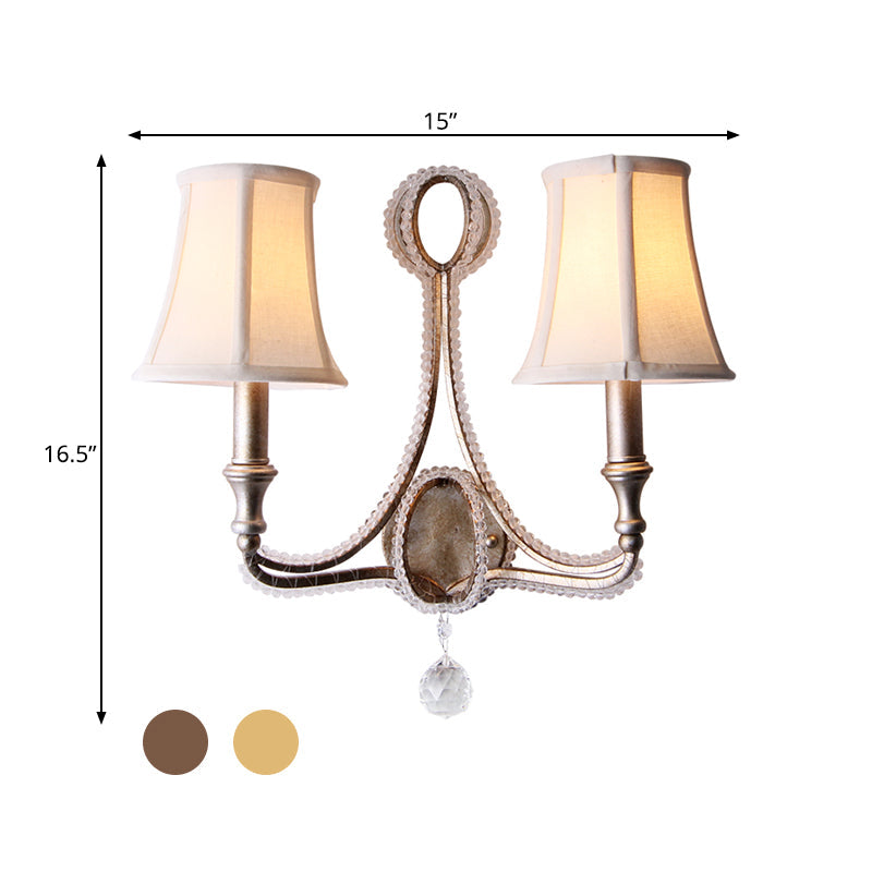 Skørter | Empire Shade Fabric Wall Lamp Rustic 1/2 Lights Bedroom Wall Lamp Fixture in White/Old Silver
