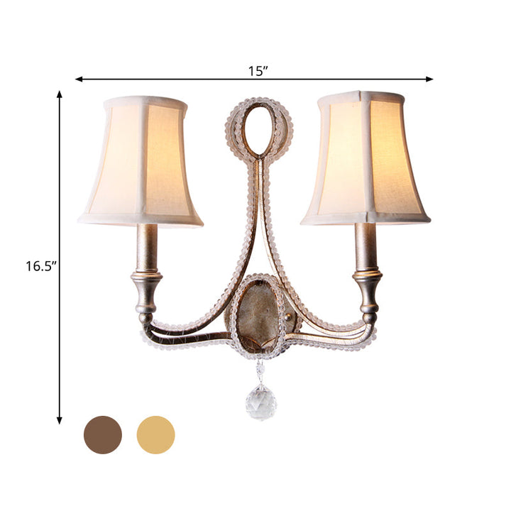 Skørter | Empire Shade Fabric Wall Lamp Rustic 1/2 Lights Bedroom Wall Lamp Fixture in White/Old Silver