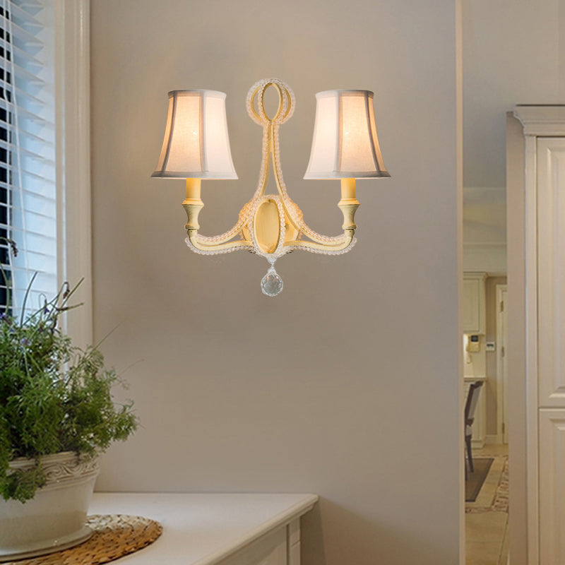 Skørter | Empire Shade Fabric Wall Lamp Rustic 1/2 Lights Bedroom Wall Lamp Fixture in White/Old Silver