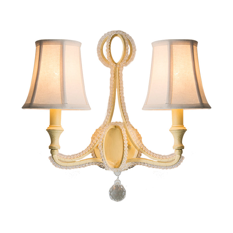 Skørter | Empire Shade Fabric Wall Lamp Rustic 1/2 Lights Bedroom Wall Lamp Fixture in White/Old Silver