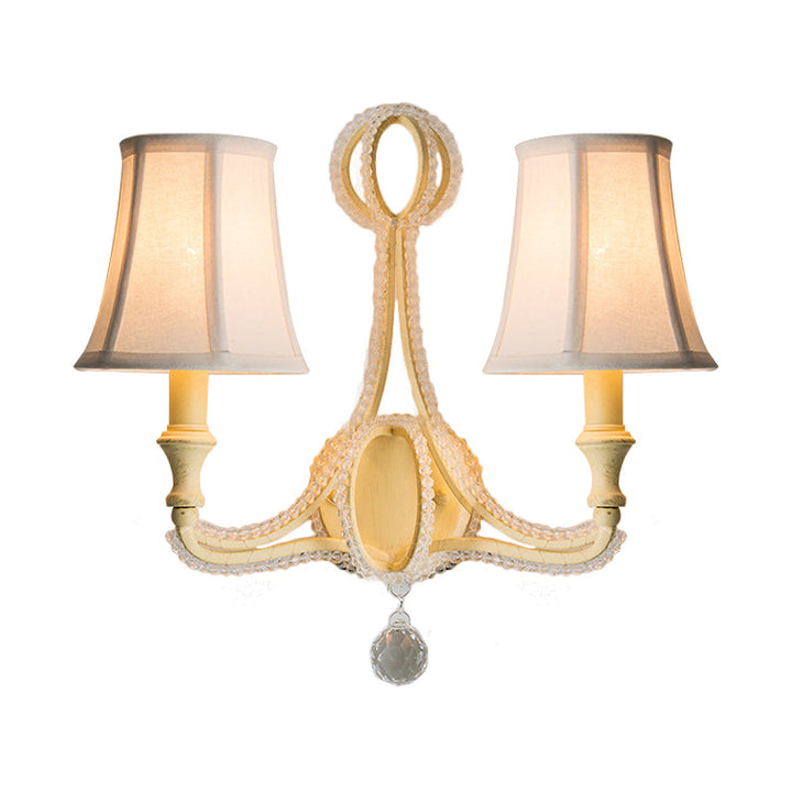Skørter | Empire Shade Fabric Wall Lamp Rustic 1/2 Lights Bedroom Wall Lamp Fixture in White/Old Silver