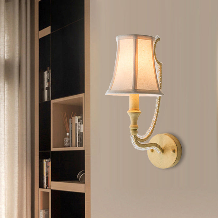 Skørter | Empire Shade Fabric Wall Lamp Rustic 1/2 Lights Bedroom Wall Lamp Fixture in White/Old Silver