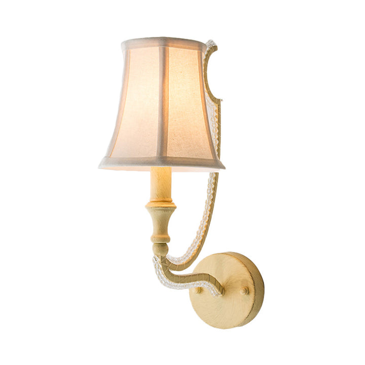 Skørter | Empire Shade Fabric Wall Lamp Rustic 1/2 Lights Bedroom Wall Lamp Fixture in White/Old Silver