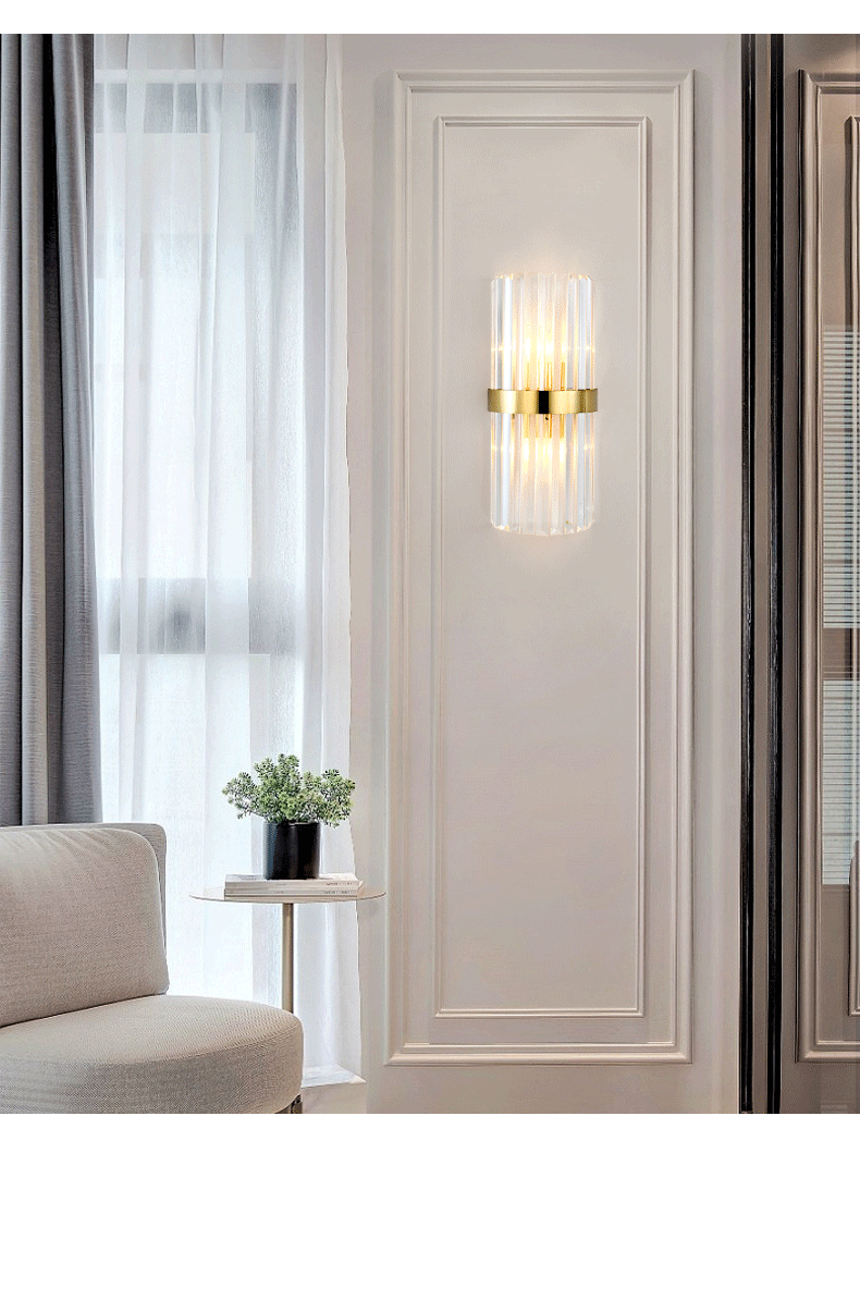 Skørter | Cylinder/Curved Wall Lamp Postmodern Prism/Ribbed Crystal 2-Light Living Room Ceiling Mount Wall Lamp in Gold