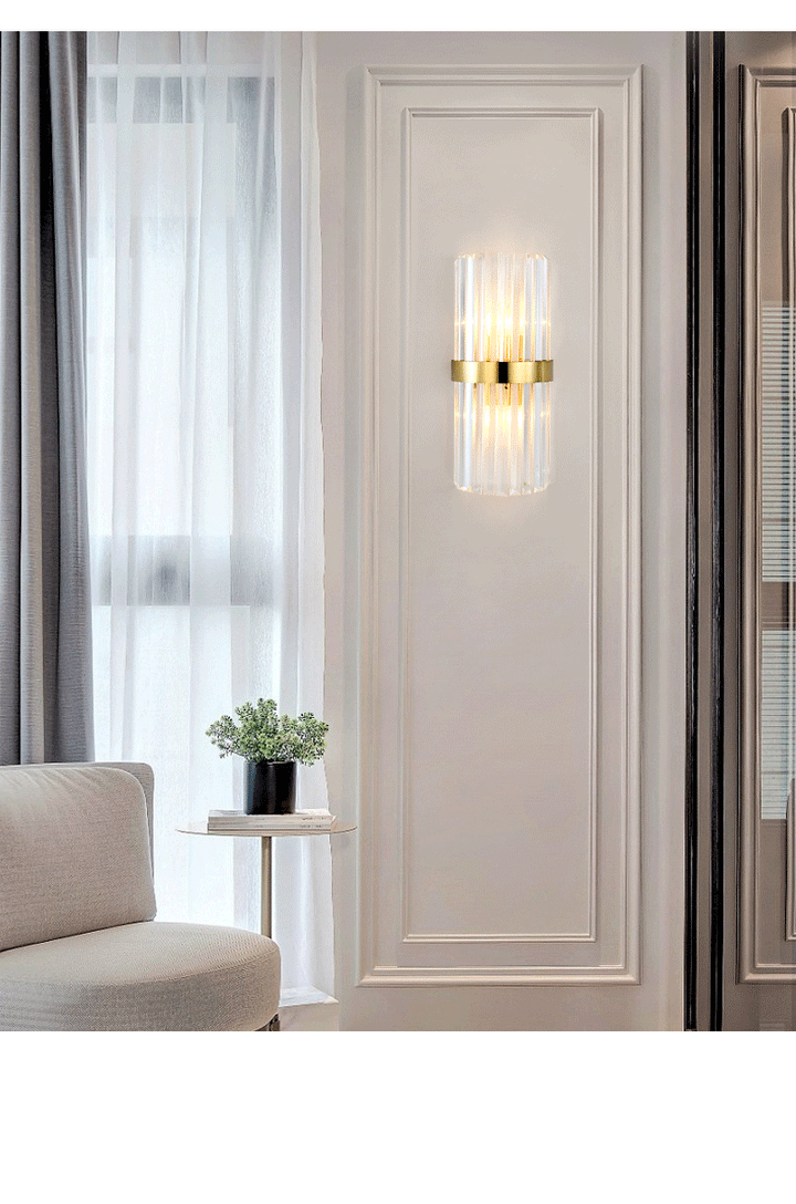 Skørter | Cylinder/Curved Wall Lamp Postmodern Prism/Ribbed Crystal 2-Light Living Room Ceiling Mount Wall Lamp in Gold