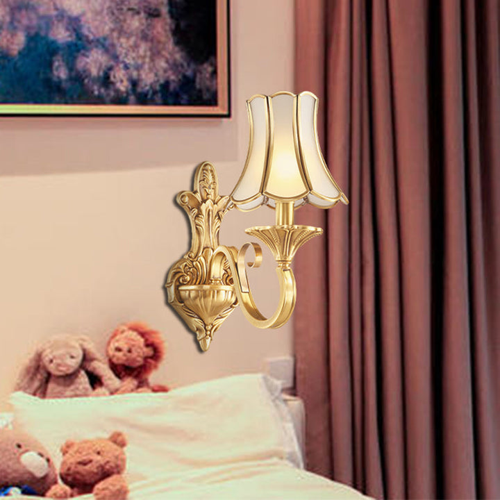 Skørter | Brass Gold Finish Wall Lamp Sconces Carved Arm 1/2 Lamps Colonial Style Wall Mount Lighting