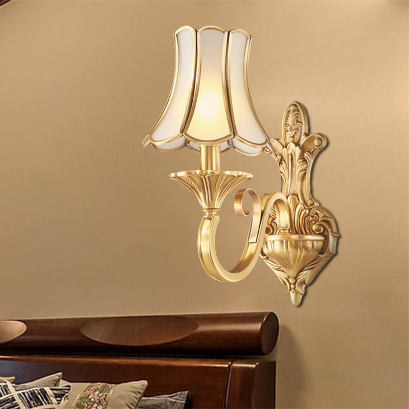 Skørter | Brass Gold Finish Wall Lamp Sconces Carved Arm 1/2 Lamps Colonial Style Wall Mount Lighting