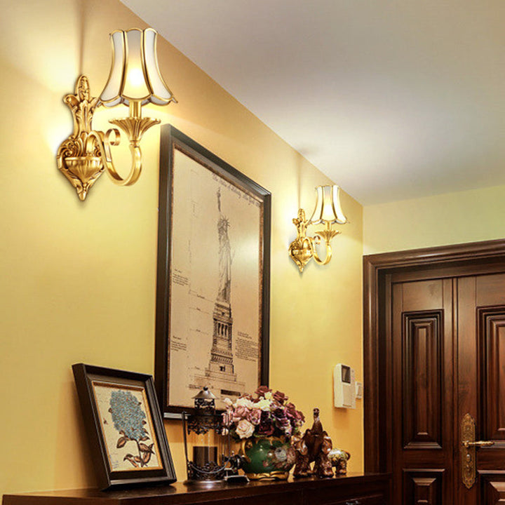 Skørter | Brass Gold Finish Wall Lamp Sconces Carved Arm 1/2 Lamps Colonial Style Wall Mount Lighting