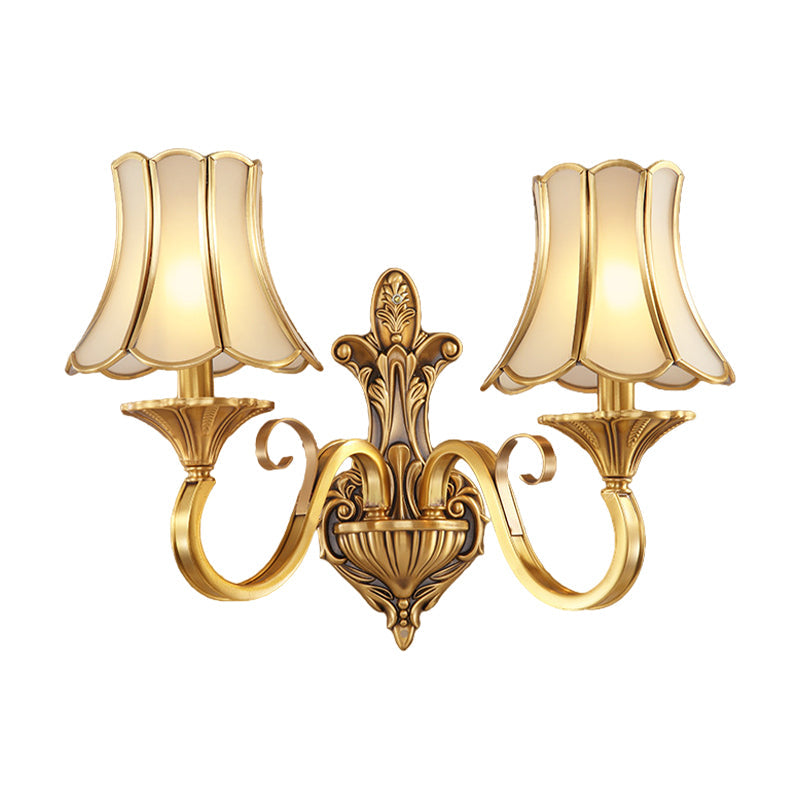 Skørter | Brass Gold Finish Wall Lamp Sconces Carved Arm 1/2 Lamps Colonial Style Wall Mount Lighting