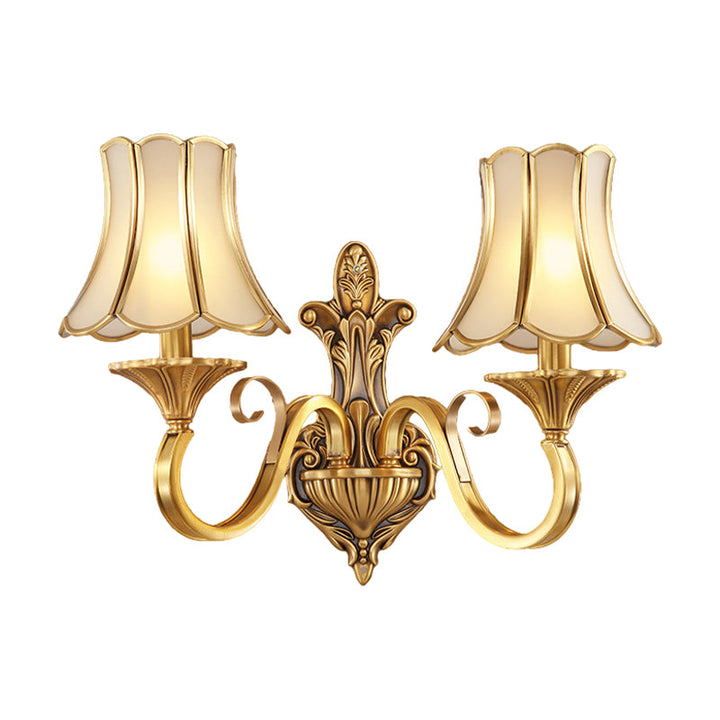 Skørter | Brass Gold Finish Wall Lamp Sconces Carved Arm 1/2 Lamps Colonial Style Wall Mount Lighting