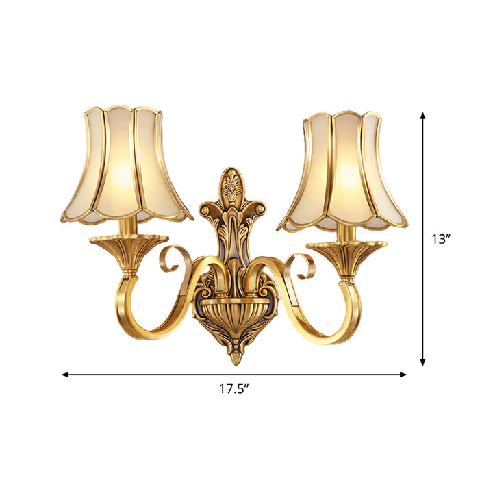 Skørter | Brass Gold Finish Wall Lamp Sconces Carved Arm 1/2 Lamps Colonial Style Wall Mount Lighting
