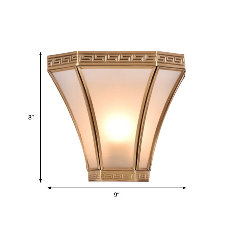 Skørter | Flared Brass Wall Light Vintage 1 Bulb Gold Finish Wall Mounted Lamp with Frosted Glass Shade