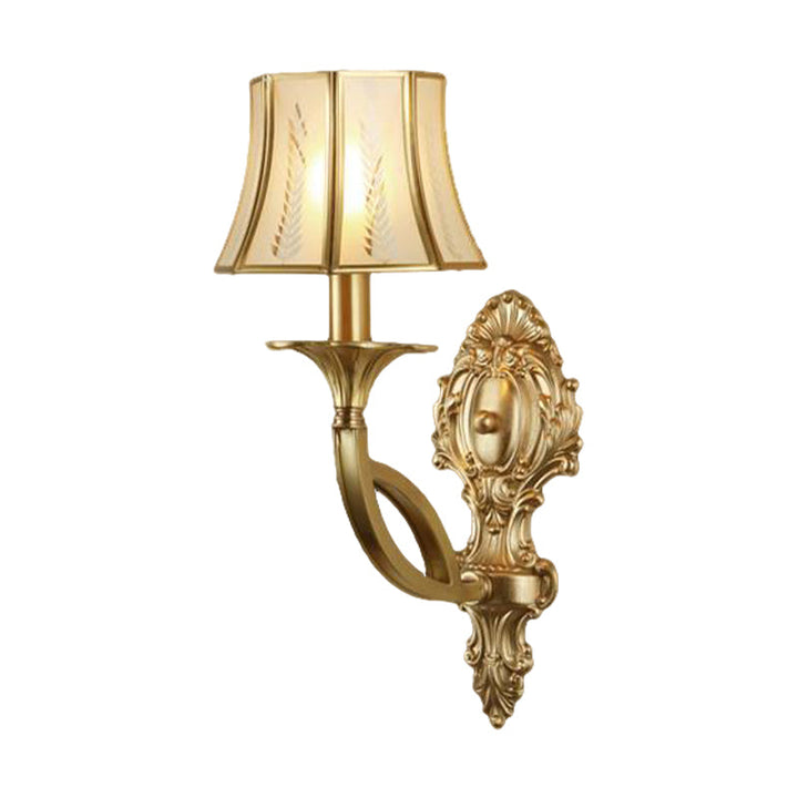 Skørter | Swooping Arm Wall-Mounted Lamp Vintage Metal 1/2-Head Gold Wall Light with Printed Opaque Glass Shade