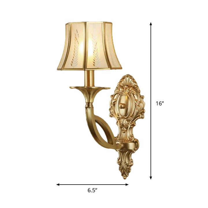 Skørter | Swooping Arm Wall-Mounted Lamp Vintage Metal 1/2-Head Gold Wall Light with Printed Opaque Glass Shade