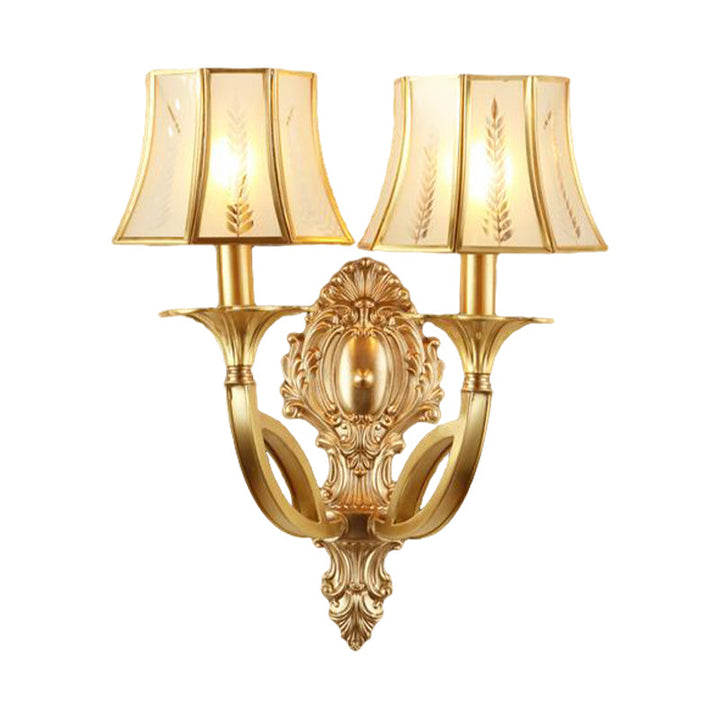 Skørter | Swooping Arm Wall-Mounted Lamp Vintage Metal 1/2-Head Gold Wall Light with Printed Opaque Glass Shade