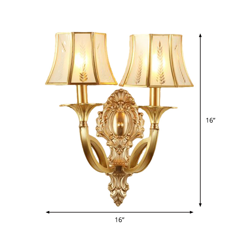 Skørter | Swooping Arm Wall-Mounted Lamp Vintage Metal 1/2-Head Gold Wall Light with Printed Opaque Glass Shade