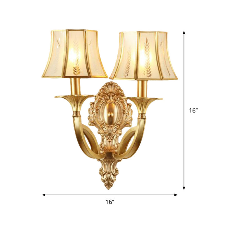 Skørter | Swooping Arm Wall-Mounted Lamp Vintage Metal 1/2-Head Gold Wall Light with Printed Opaque Glass Shade