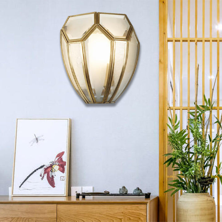 Skørter | Golden Finish Geometric Wall Lamp Traditional Metal and Mouth-Blown Glass 1 Bulb Wall Light Sconces