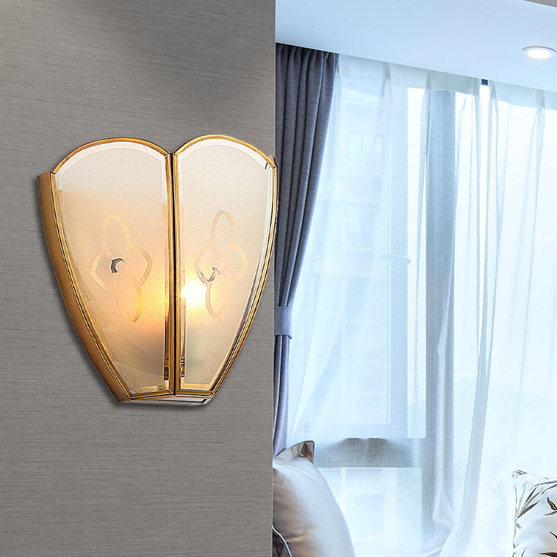 Skørter | 1 Bulb Gold Flush Wall Light Vintage Style Floral Opal Glass Shade Wall Mount Lighting