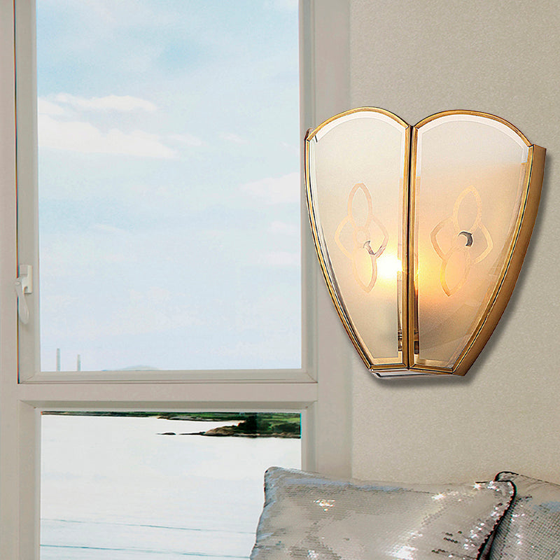 Skørter | 1 Bulb Gold Flush Wall Light Vintage Style Floral Opal Glass Shade Wall Mount Lighting