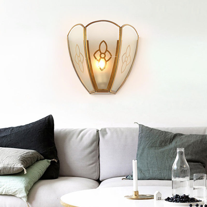 Skørter | 1 Bulb Gold Flush Wall Light Vintage Style Floral Opal Glass Shade Wall Mount Lighting