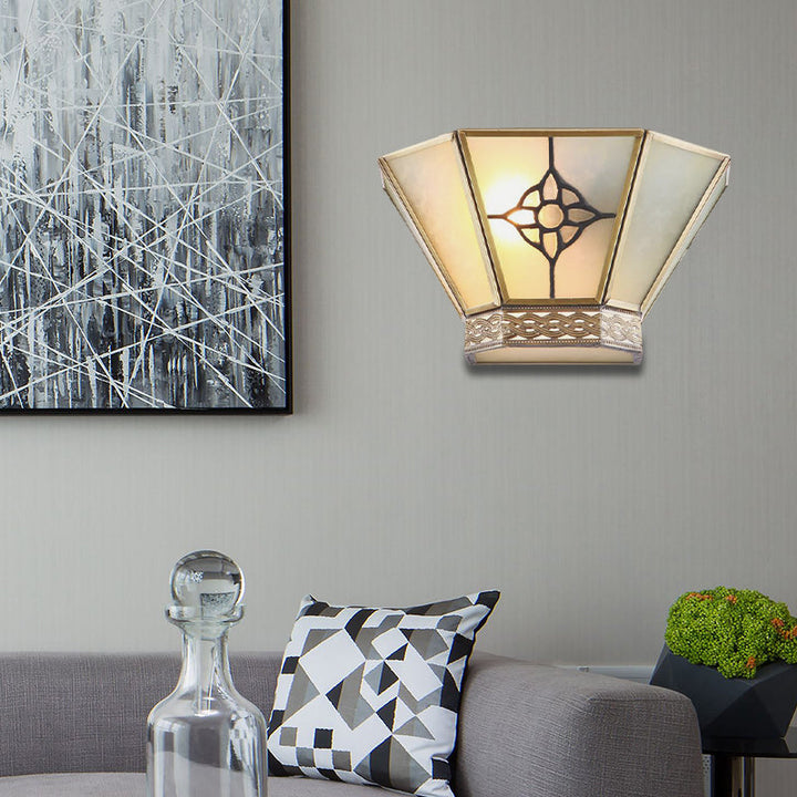 Skørter | 1 Light Wall Lamp Conical White Frosted Glass Retro Wall Mount Lighting with Golden Twist Pattern