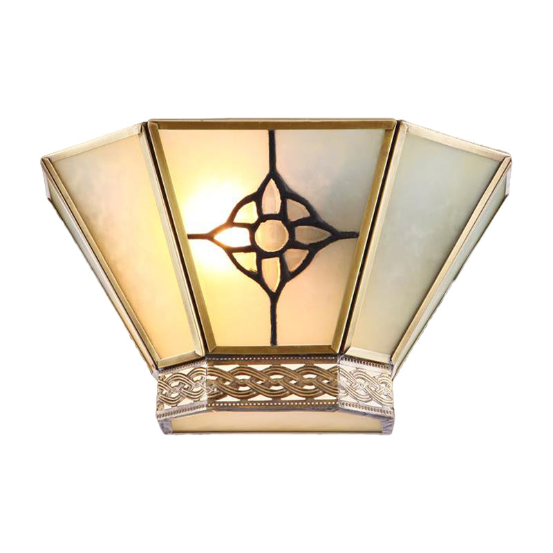 Skørter | 1 Light Wall Lamp Conical White Frosted Glass Retro Wall Mount Lighting with Golden Twist Pattern