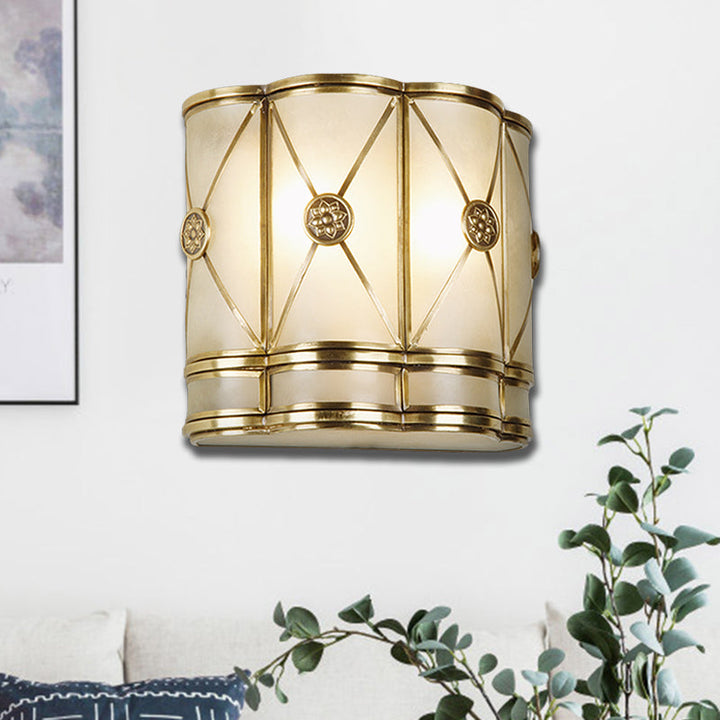 Skørter | Gold N tapered/cylindrical wall lamp 7.5"/10" H Vintage frosted glass 1 lamp flush sconce light