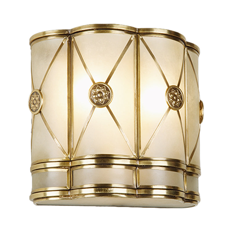 Skørter | Gold N tapered/cylindrical wall lamp 7.5"/10" H Vintage frosted glass 1 lamp flush sconce light