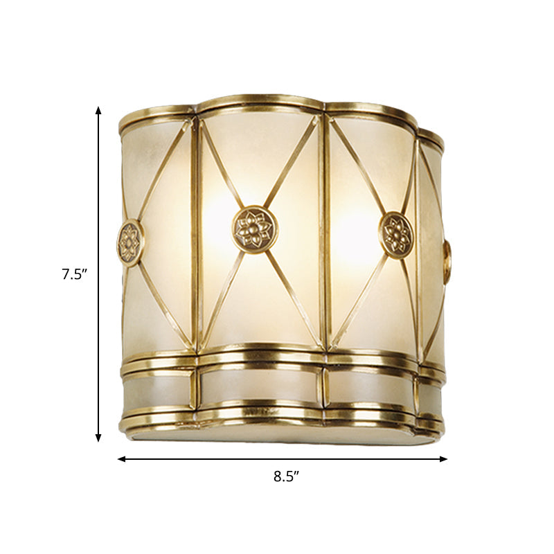 Skørter | Gold N tapered/cylindrical wall lamp 7.5"/10" H Vintage frosted glass 1 lamp flush sconce light