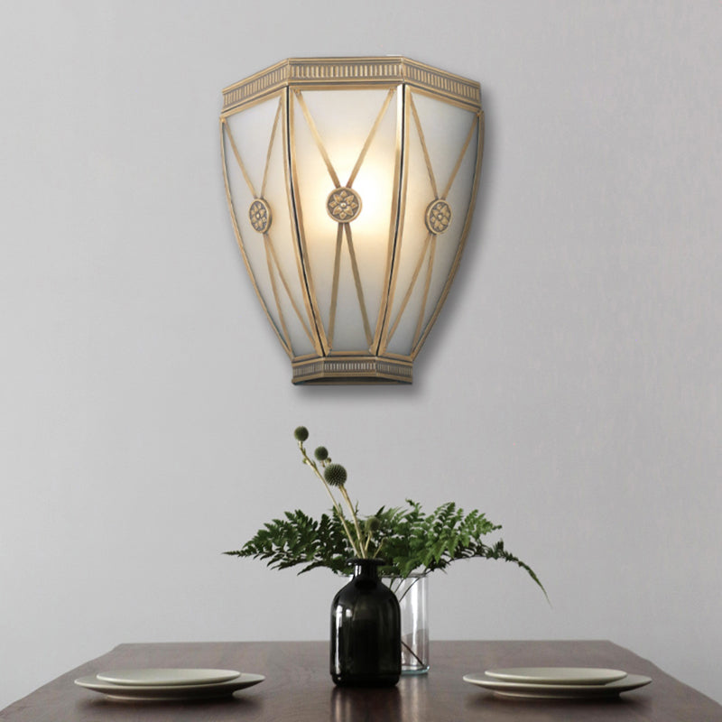 Skørter | Gold N tapered/cylindrical wall lamp 7.5"/10" H Vintage frosted glass 1 lamp flush sconce light