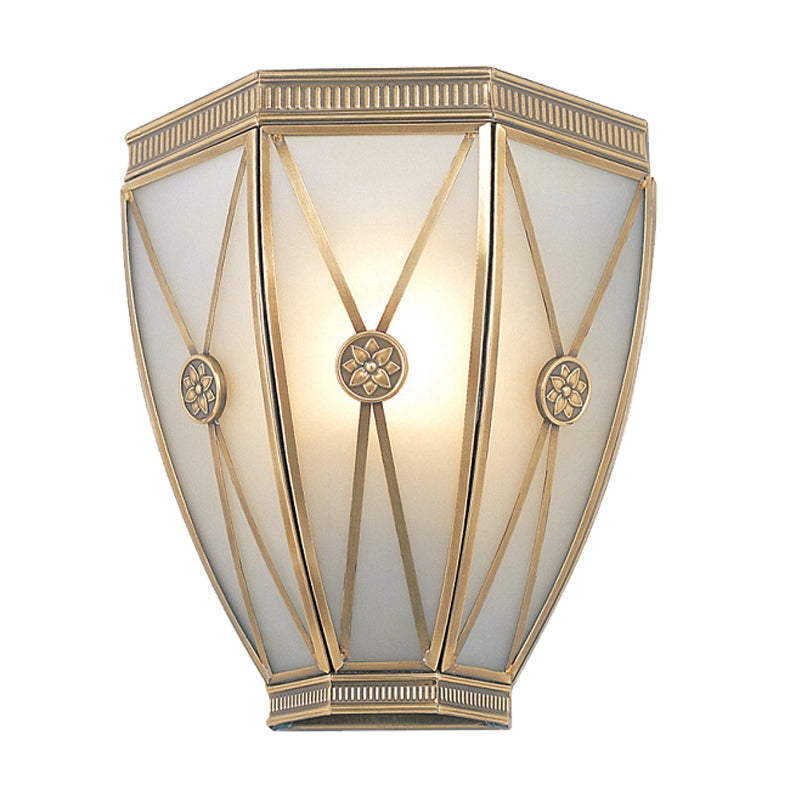 Skørter | Gold N tapered/cylindrical wall lamp 7.5"/10" H Vintage frosted glass 1 lamp flush sconce light