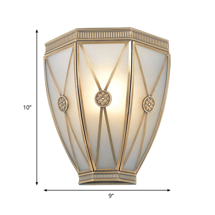 Skørter | Gold N tapered/cylindrical wall lamp 7.5"/10" H Vintage frosted glass 1 lamp flush sconce light