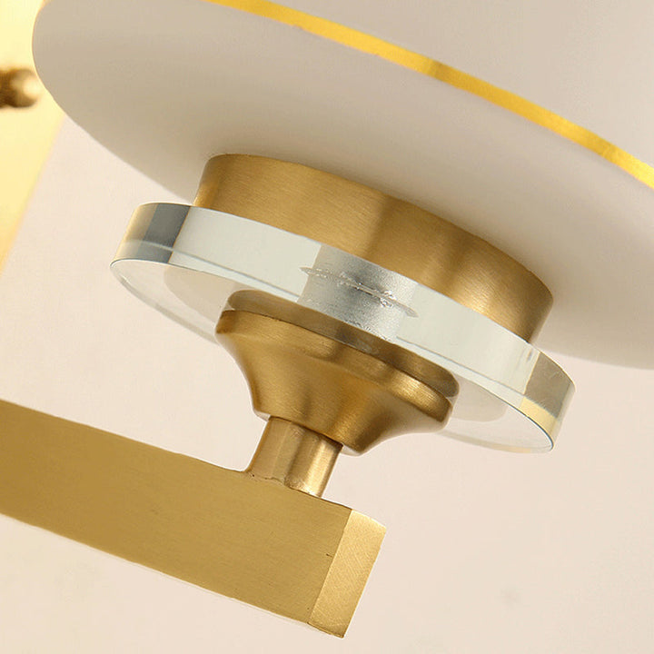 Skørter | Single Cylinder Wall Lamp Traditional Opal Frosted Glass Wall Light in Gold with Swastika Element