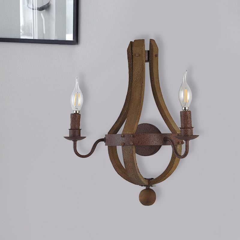 Skørter | 8"/11.5"/15" Width Candle Metal Wall Lamp Country 1/2/3 Lights Dining Room Wall Lighting Fixture in Rust
