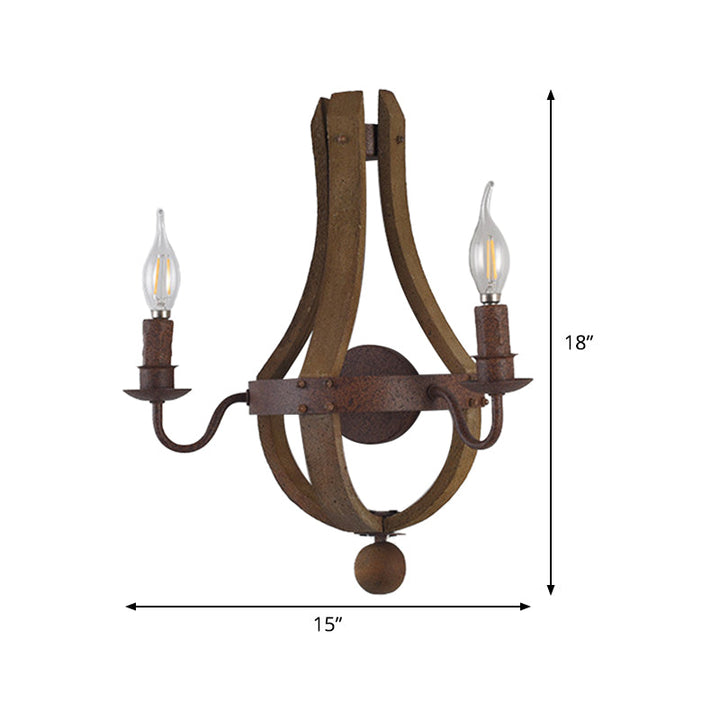 Skørter | 8"/11.5"/15" Width Candle Metal Wall Lamp Country 1/2/3 Lights Dining Room Wall Lighting Fixture in Rust