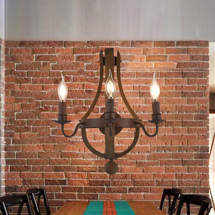 Skørter | 8"/11.5"/15" Width Candle Metal Wall Lamp Country 1/2/3 Lights Dining Room Wall Lighting Fixture in Rust